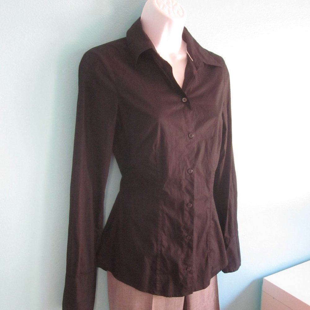 Seidensticker Women Size XS Black Cotton Dress Shirt Size 34 Button Front Blouse